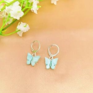 18K Gold or Silver Blue Butterfly Hoop Earrings